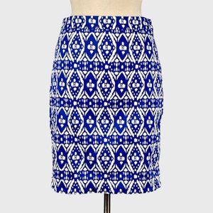 J Crew Womens Blue Ikat Pencil Skirt Cotton Stretch Knee Length size 4